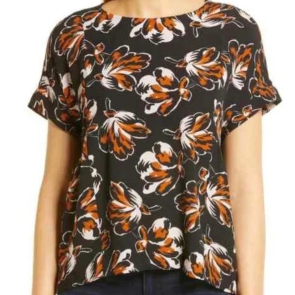 Madewell new small floral Blouse fall colors black orange white cute flowy loose